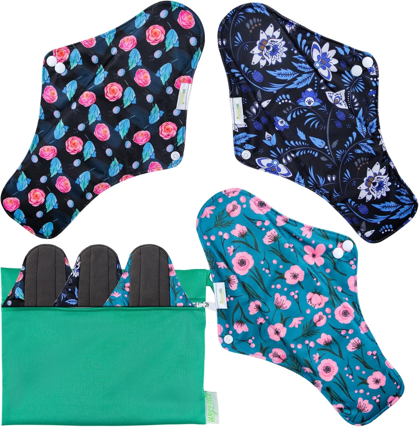 wegreeco Reusable Menstrual Pads - Reusable Sanitary Pads | Reusable Panty Liners | Soft Cloth Menstrual Pads - 6 Pack with 1 Cloth Mini Wet Bag (XL, Rose)