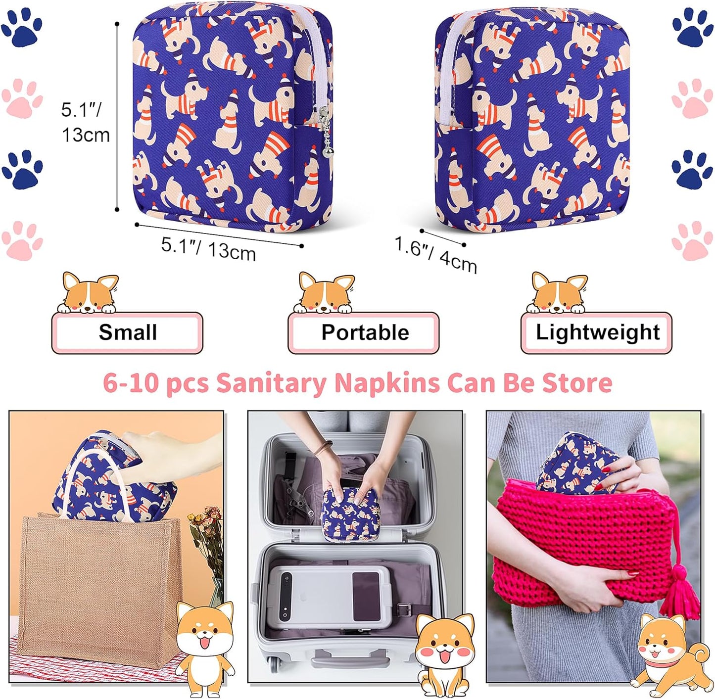 Period Bag Pouch, Canvas Sanitary Napkin Storage Bag for Girls Womens, Portable Sanitary Napkin Period Pad Pouch for Purse, Small Make Up Bags(N0902, Blue)