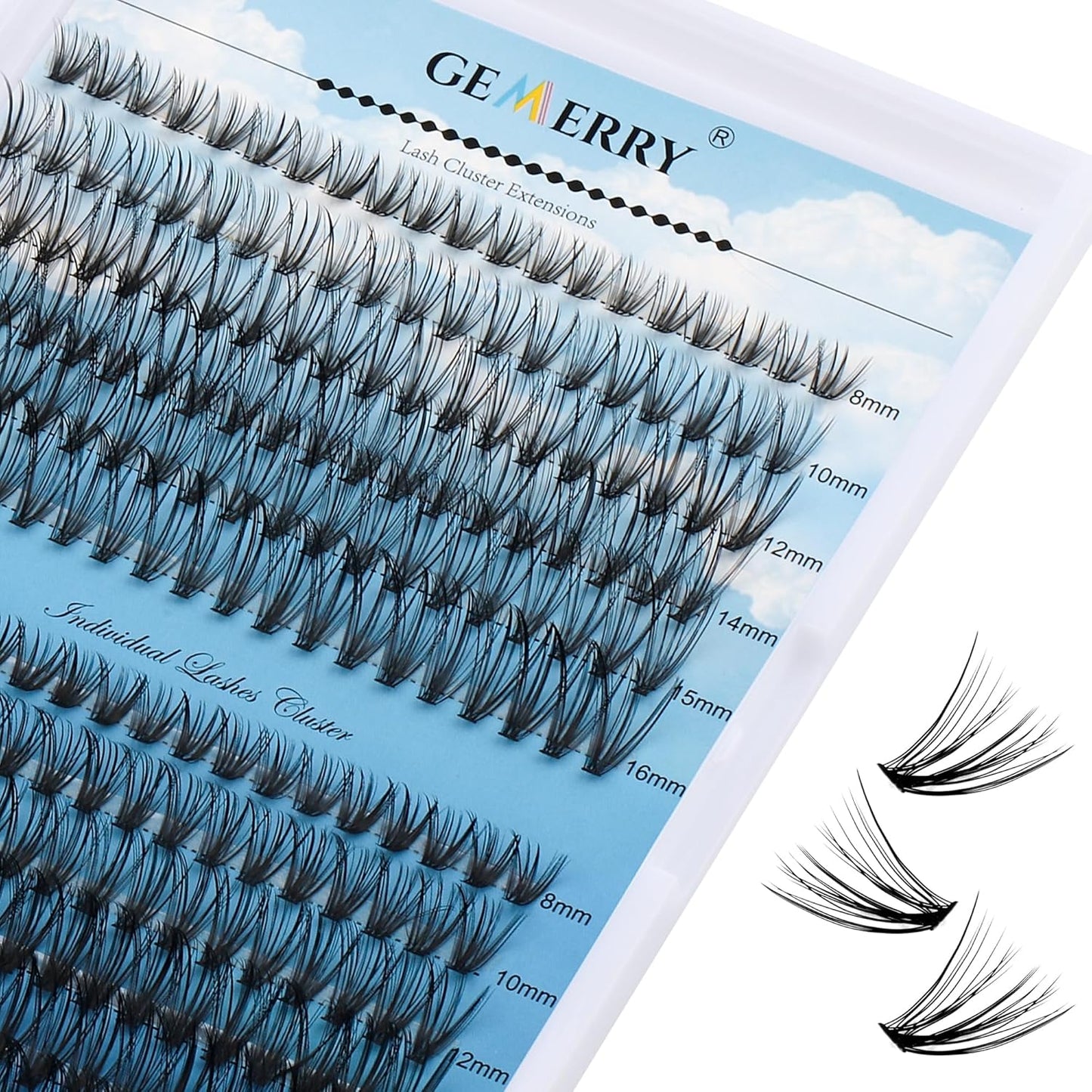 Lash Clusters 240pcs GEMERRY Individual Lashes 0.07mm 20P+30P D Curl Mix 8-16mm Cluster Lashes Natural Soft Mixed Tray Eyelash Clusters DIY Eyelash Extensions