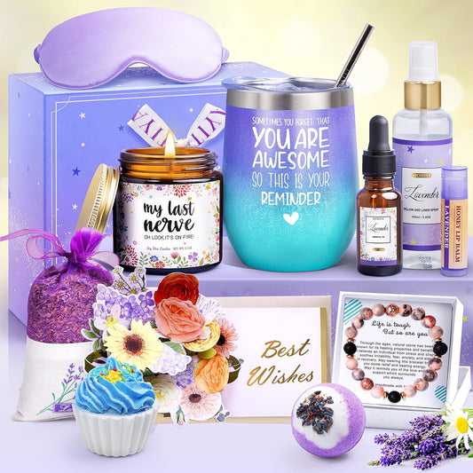 Gifts for Women, Birthday Gifts for Women Self Care Package Gifts for Women Pamper Gifts Baskets for Women Her,Friends,Mom,Wife 11 pcs Lavender Purple Gifts Mothers Day Gifts for women