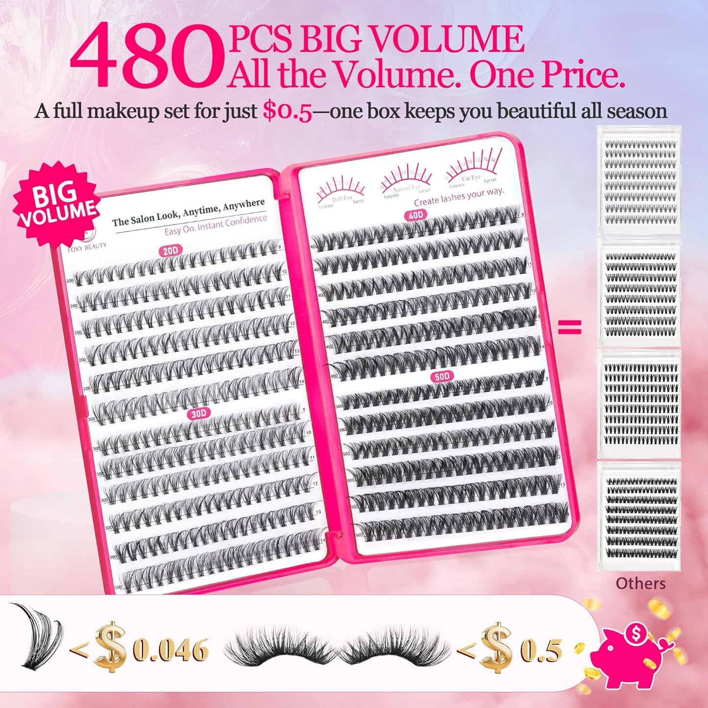 Waltz Lash Clusters Kit - Lash Clusters Lash Extension Kit with Bond and Seal Eyelash Cluster 20D30D40D50D-0.07D Cluster Eyelash Extensions Eyelash Extension Kit DIY at Home