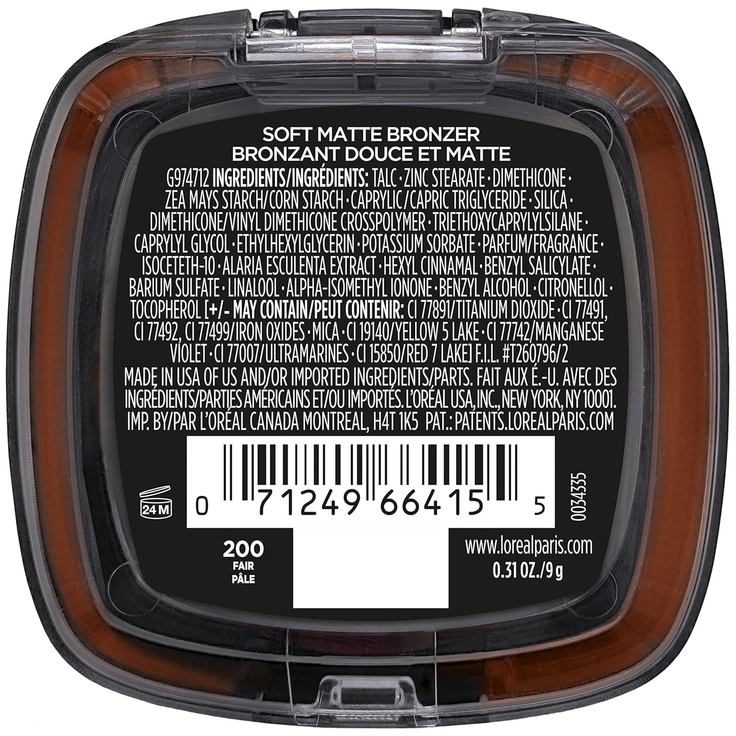 L'Oreal Paris Infallible Up to 24H Fresh Wear Soft Matte Longwear Bronzer. Waterproof, heatproof, transfer, humidity and sweatproof, Fair, 0.31 oz