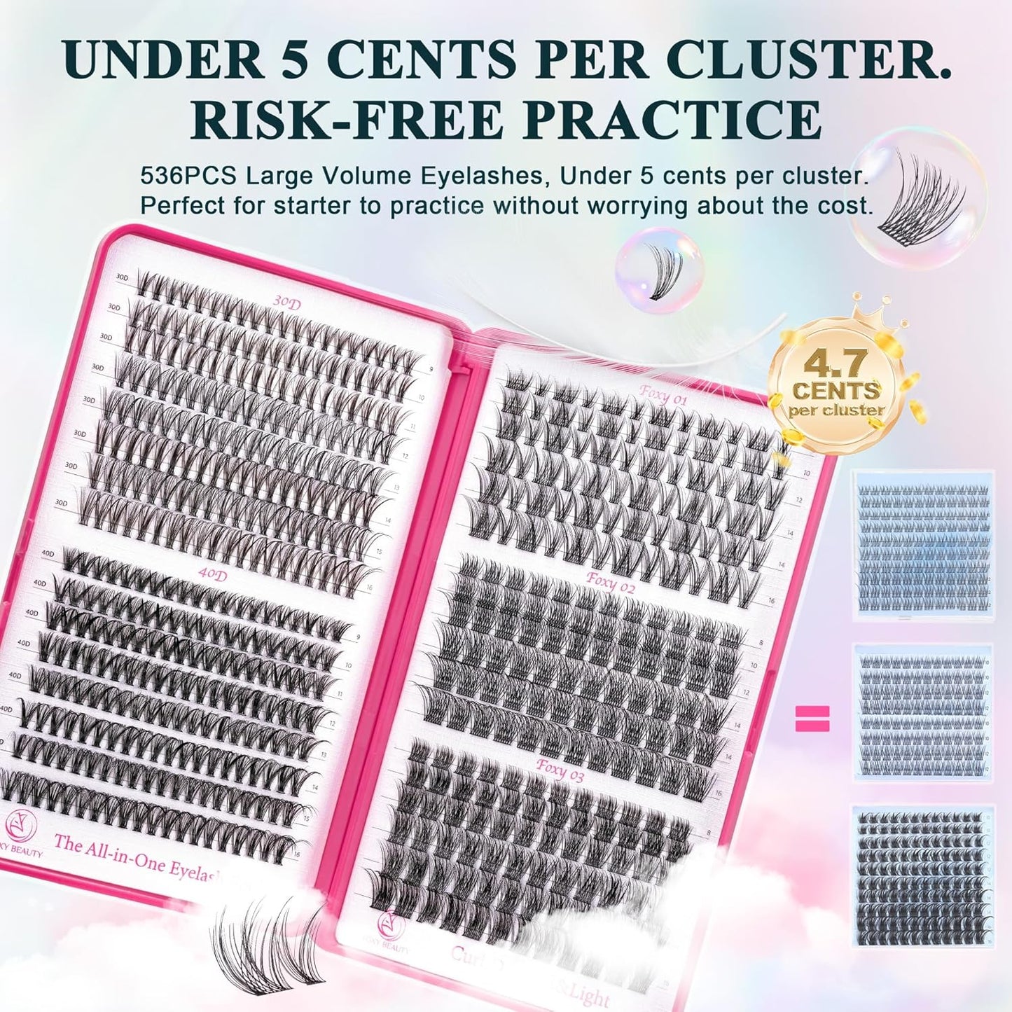 Foxy Beauty Wispy Lash Clusters - 536Pcs Natural 8-16MM EyeLash Clusters 30D 40D & Foxy Lashes For Natural Look D Curl Lash Clusters For DIY Lashes At Home