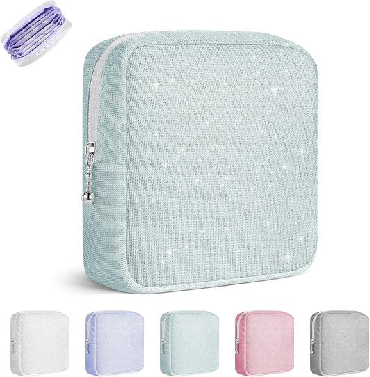 Period Bag for Teen Girls, Canvas Sanitary Napkin Storage Bag with Zipper, Portable Menstrual Pad Bag Tampon Holder for Purse