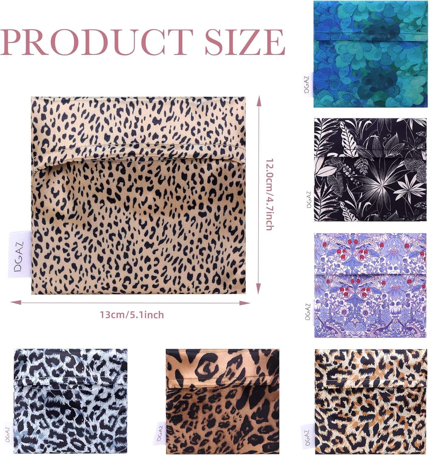 DGAZ Sanitary Napkin Storage Bag, Period Bag for Teen Aged Girls, Portable Period Bag for Panty Liners/Menstrual Cup/Small Tampons，Mini Makeup Bag for Purse(Leopard C)