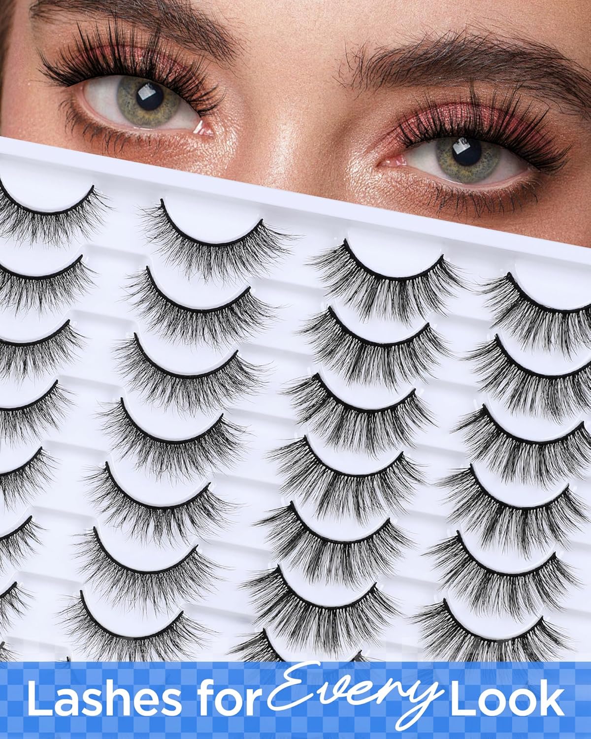 BEYELIAN False Eyelashes 20 Pairs Strip Lashes Natural Look, Soft and Lightweight Wispy Fake Lashes Fluffy 3D Volume Faux Mink Lashes, Reusable, Easy to Apply (20P-HSCS-MIX-1)