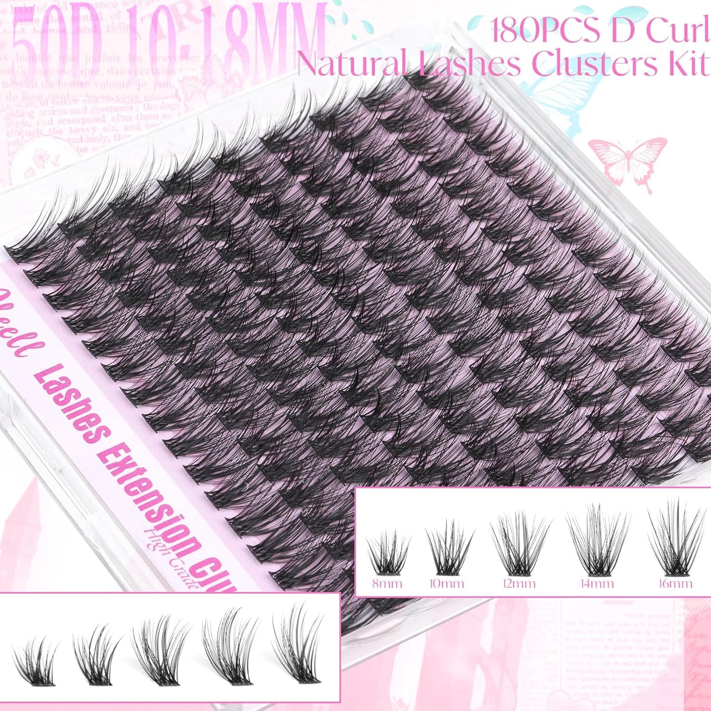 Fluff Lash Clusters Kit Wispy Lash Extension Kit 10-18MM Natural Lashes Clusters 180PCS Cluster Eyelash Extensions with Lash Bond and Seal and Lash Applicator DIY Eyelash Extension Kit by Pleell
