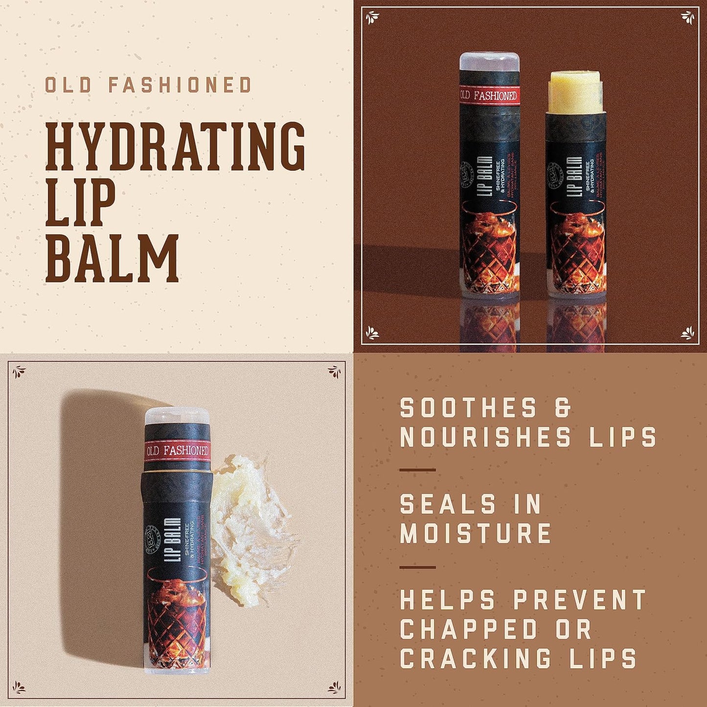 18.21 Man Made Lip Balm - Original Old Fashioned Flavor, Lip Protectant Hydrates & Moisturizes with Beeswax, Cocoa Butter & Vitamin E